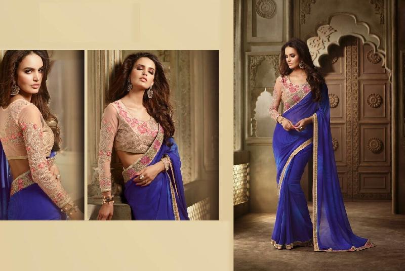 Georgette Shaded Royal Blue Saree