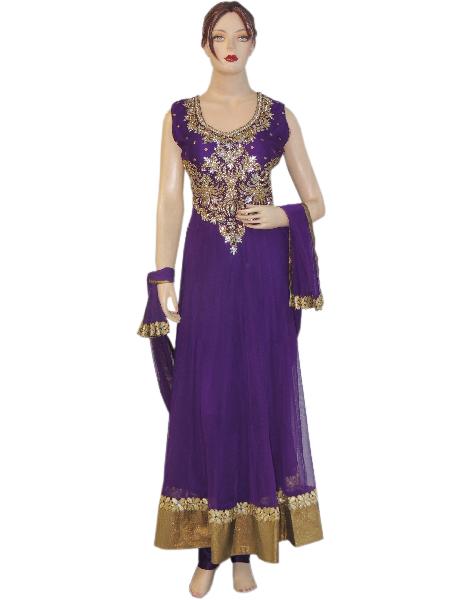 Heavy Fancy Exclusive Designer Netted Purple Long Anarkali Suit