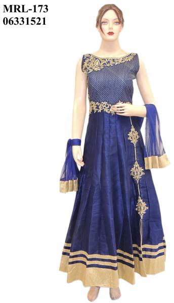 Indian Bollywood Fancy Partywear Silk Blue Long Anarkali Suit