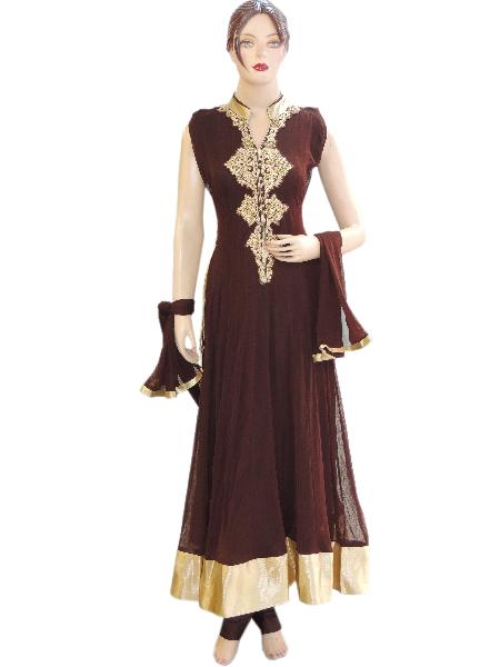 Indian Bollywood Girlish Brown Long Anarkali Suit