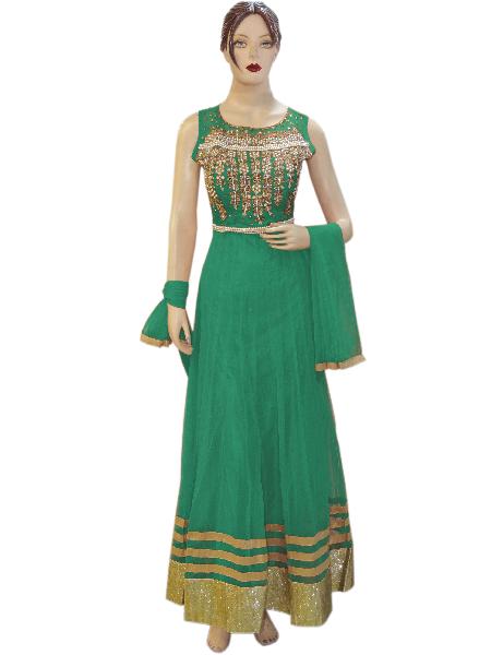 Net Green Long Anarkali Suit With Lycra Green Bottom