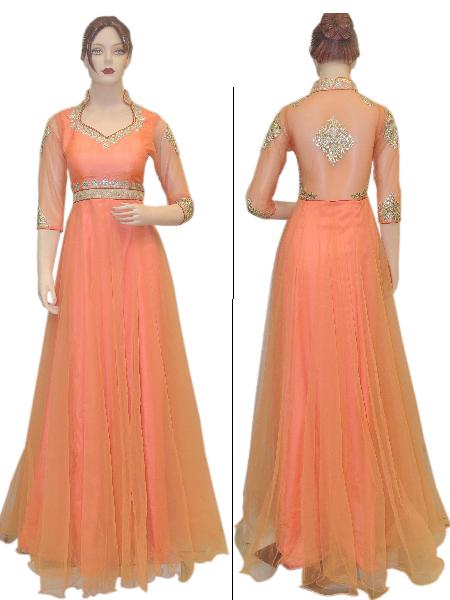 New Latest Designer Backless Peach Long Dress Gown