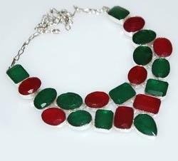 Ruby Emerald Stud Necklace