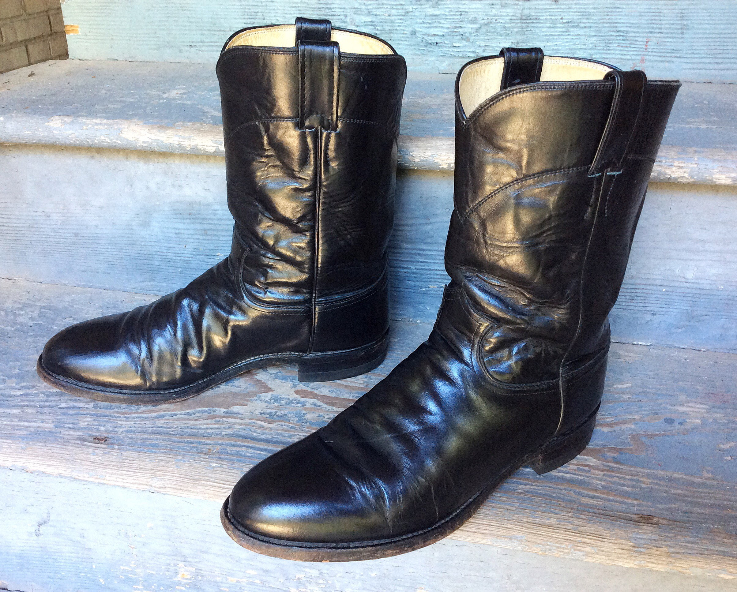 Black Leather Cowboy Western Ranch Farm Riding Boots