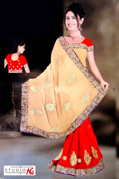 Red and Beige Georgette Sarees