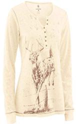 Ladies Long Sleeve Waffle T-shirt with Chest Print