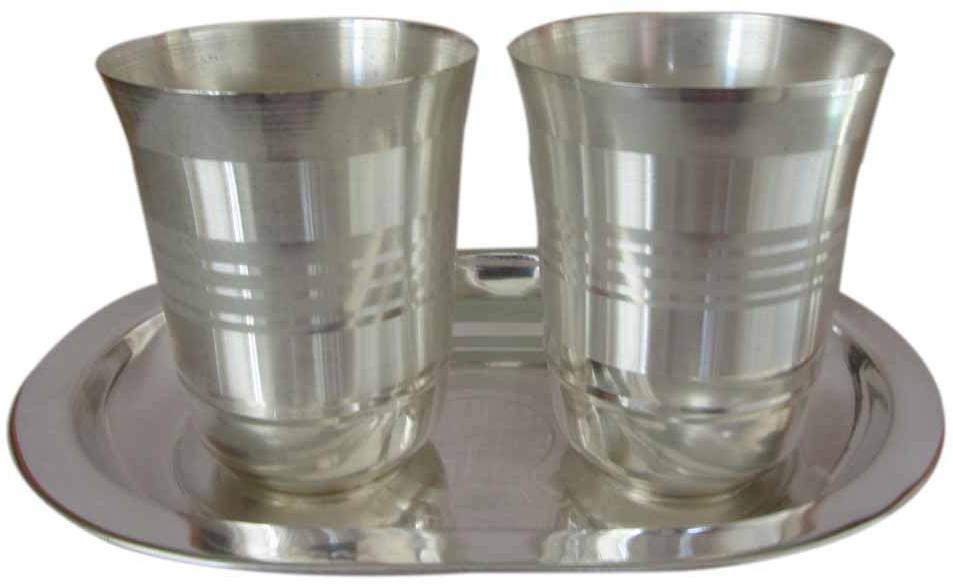 Silver Finish Plated 2 Glass Tray Set