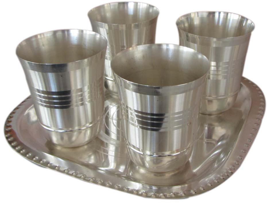 Silver Finish Plated 4 Glass Tray Set
