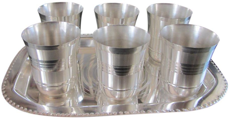 Silver Finish Plated 6 Glass Tray Set