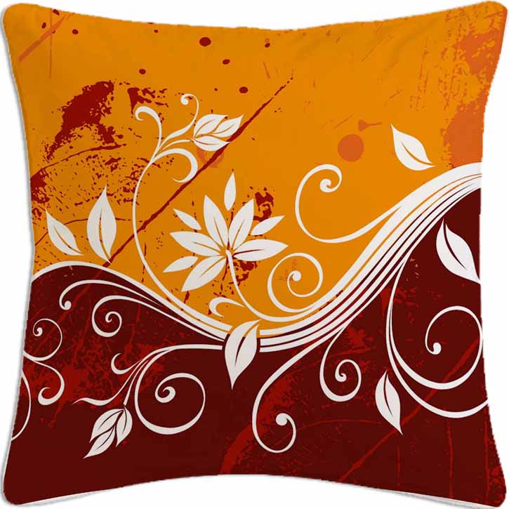 Orange Abstract Flower Polyester Cushion