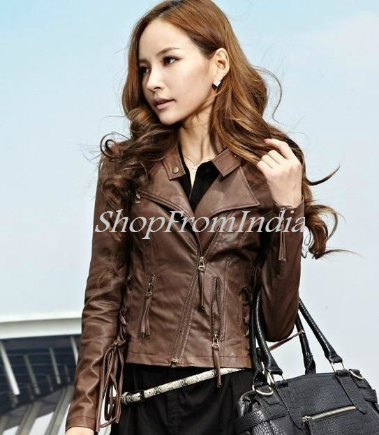 Custom Made Women Brown Lamb Leather Jacket