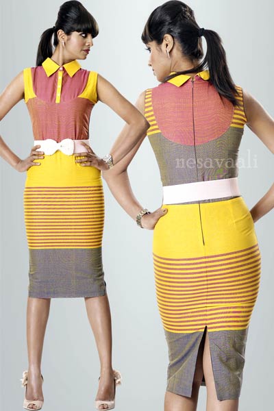 Sleeveless Midi Dress In 3D Stripes