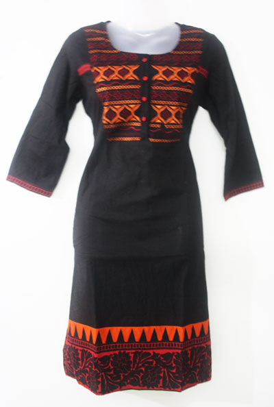 Denting Fabric Neck Embroidery Kurti
