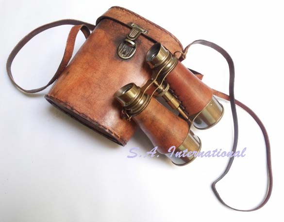 Brass Antique Binocular with Leather Case