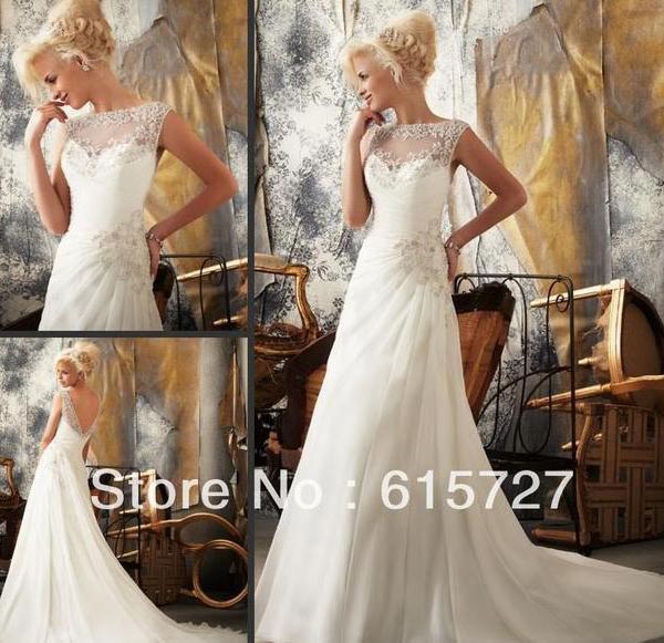 Ivory Color Deep V Back Bridal Wedding Dress