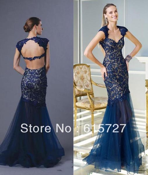 Navy Blue Color with Ankle Length Prom Dress