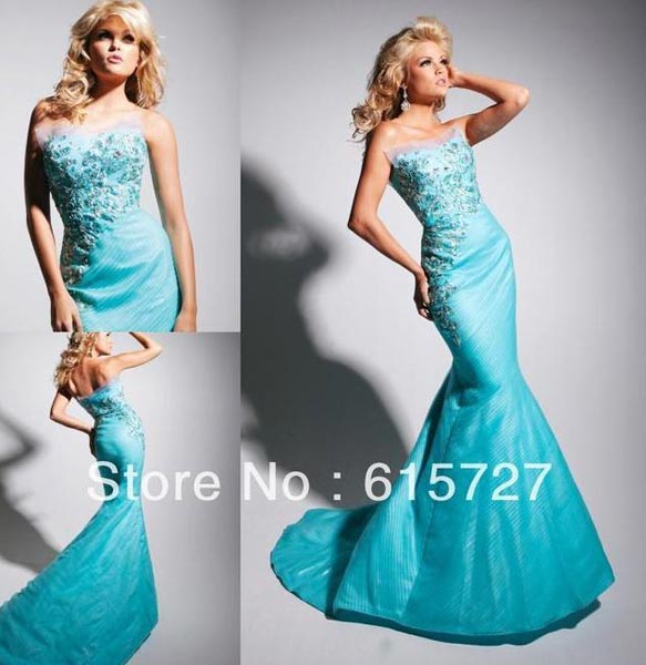 Strapless Appliques Beads Mermaid Prom Dress