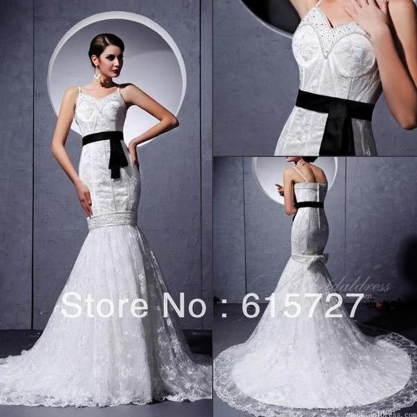 White Color Spaghetti Strap Wedding Dress