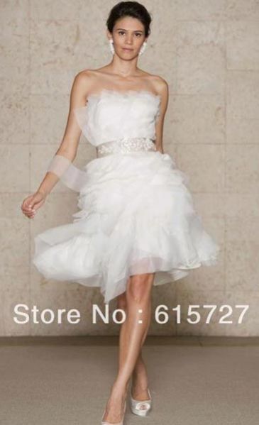 White Color Strapless Sheath Wedding Dress