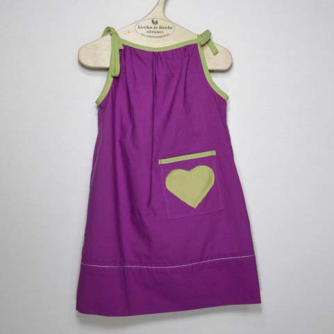 Cotton dress, Raspberry with one Lime green heart pocket