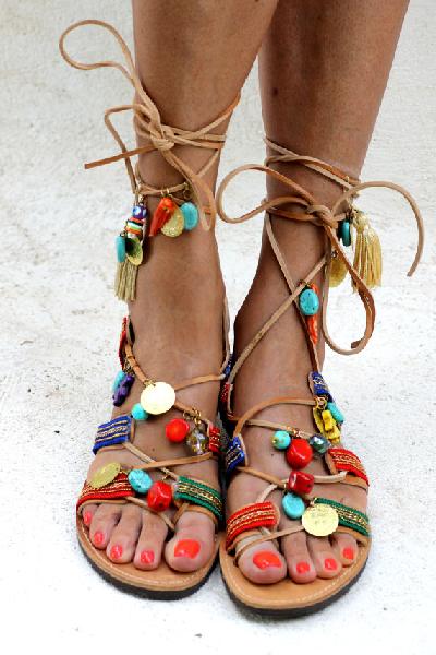 Ladies Hellenic Ladies Greek Charms Beads Gladiator Sandals