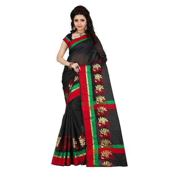 Cotton silk saree black & red, Gender : FEMALE