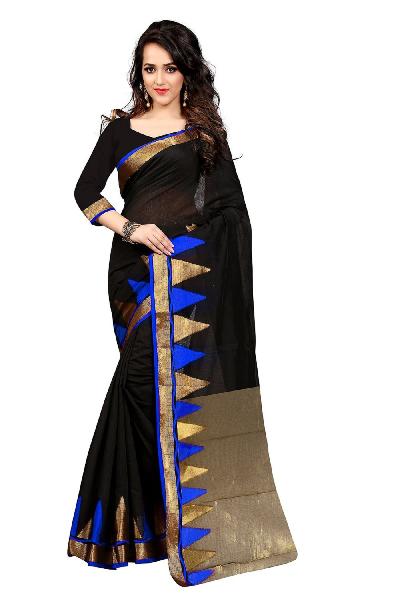 DESIGNER COTTON SILK SAREE BLACK, Gender : FEMALE