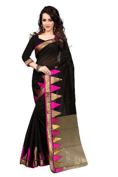 DESIGNER COTTON SILK SAREE - BLACK, Gender : FEMALE