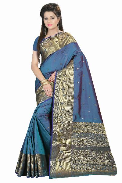 Stutti Fashion Dissemble pure silk saree, Color : BLUE