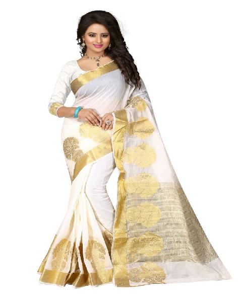 Fancy Cotton Silk Sarees, Color : WHITE