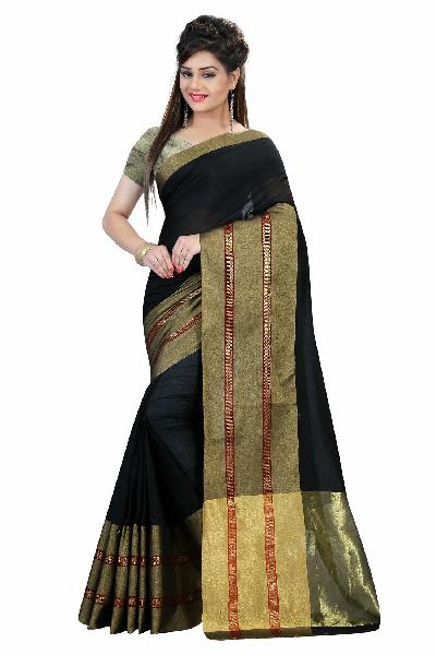 Handloom cotton silk saree, Color : black
