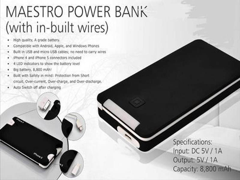 Power Bank with Built in Cables Connectors