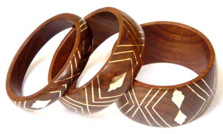 Wbngl 1487 Brass Inlay Wooden Bangle
