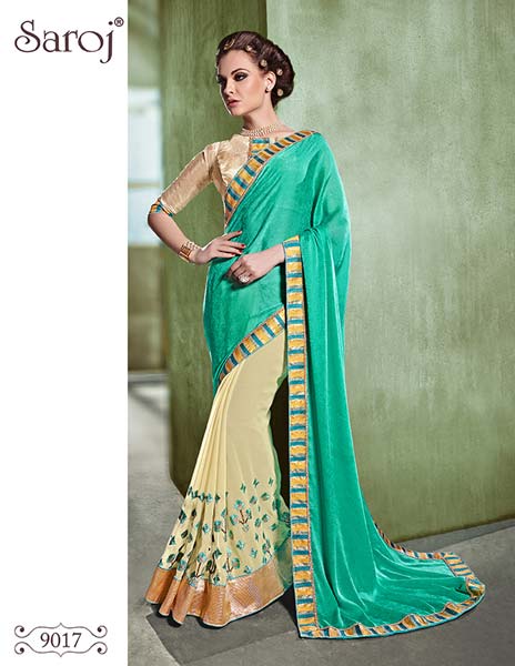 Saroj textiles Georgette material Beautiful Fancy Designer Saree