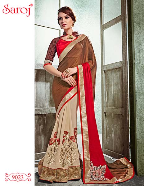 Saroj textiles Georgette material Classic Fancy Designer Saree