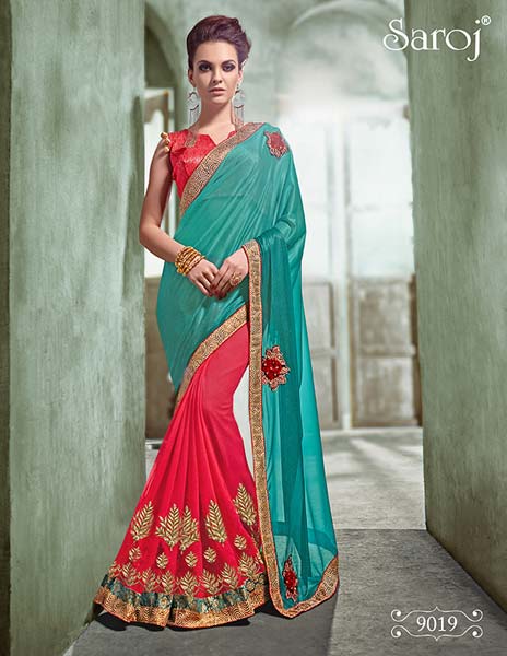 Saroj textiles Georgette material Classy Fancy Designer Saree