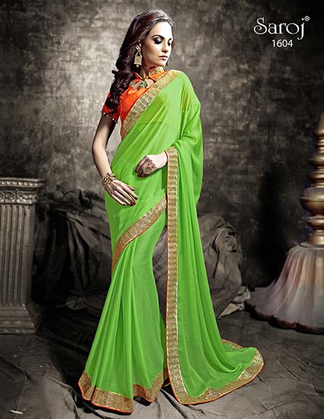 Elegant green party wear saree
