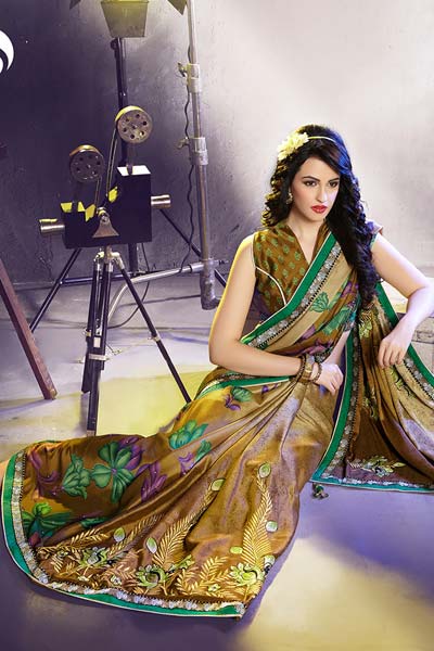 Fashionable embroidery printed saree