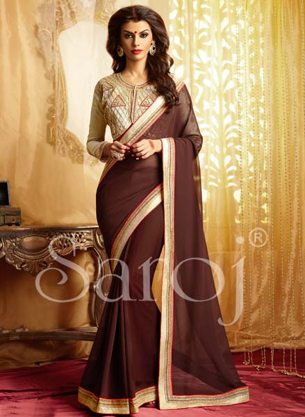 Maroon coati blouse saree