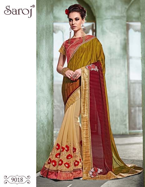 Saroj textiles Georgette Maroon Fancy Designer Saree