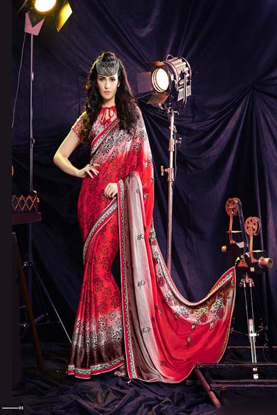 Modern embroidery printed saree