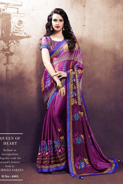 Simple embroidery printed saree