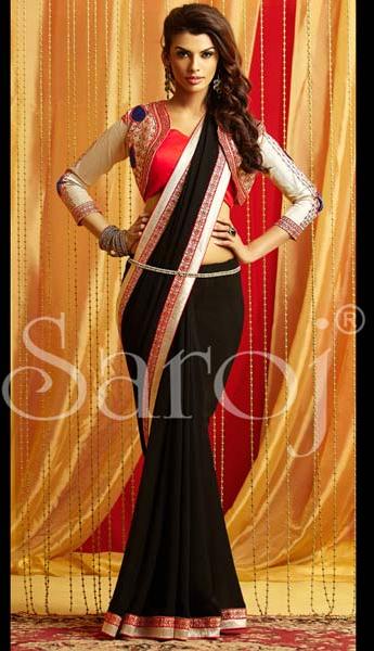 Trendy black coati blouse saree