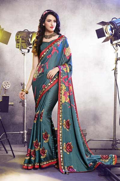 Trendy embroidery printed saree