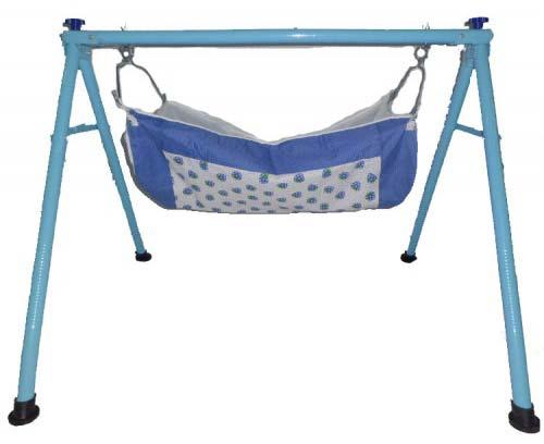 Powder Coated Round Pipe Blue Color Folding Baby Cradle
