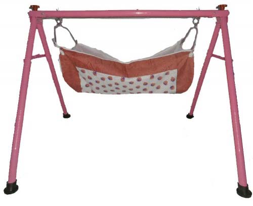 Powder Coated Round Pipe Pink Color Folding Baby Cradle