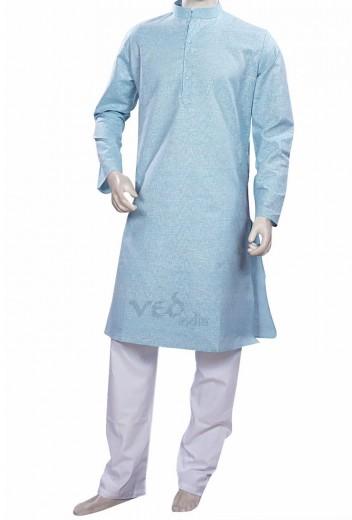 Classic Aqua Blue Ethnic Cotton Kurta Pajama Set