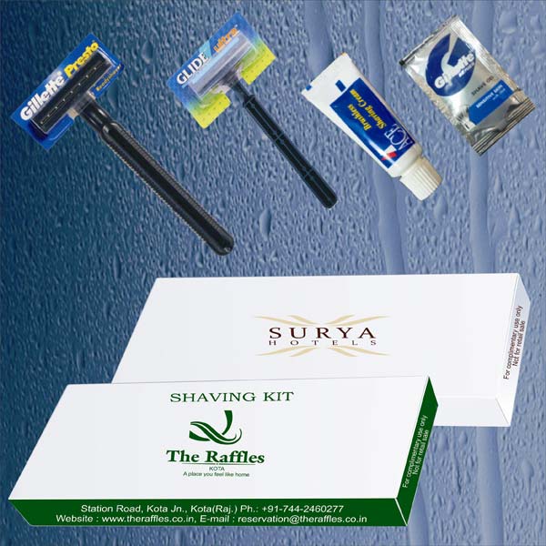 Rectangular Plastic Metal Shaving Kit, for Hotels Personal, Feature : Durable