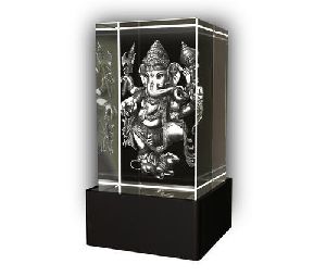 5x5x8 Cm 3D Laser Engraved Ganesha Crystal Cube