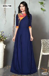 Blue Rayon Designer Gown